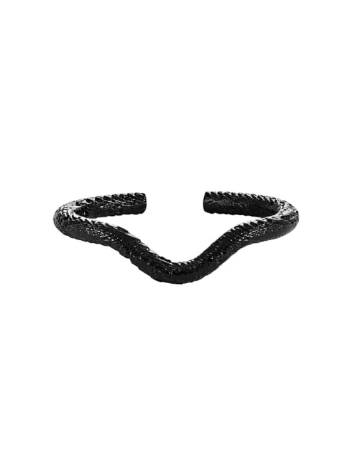 Black Swimming [Adjustable Size 14] 925 Sterling Silver Irregular Minimalist Band Ring